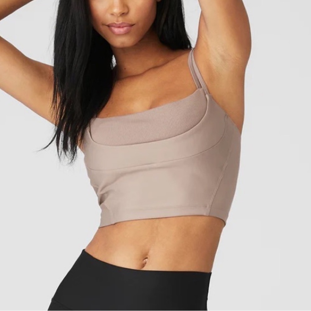 Alo Airlift Street Goddess Bra Tank Sz L Taupe